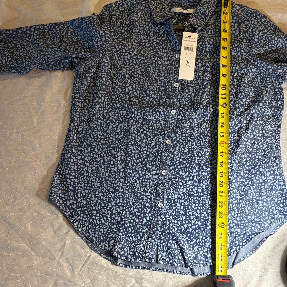 Foxcroft Navy Blue Printed Button-Down Shirt - Picture 9 of 11